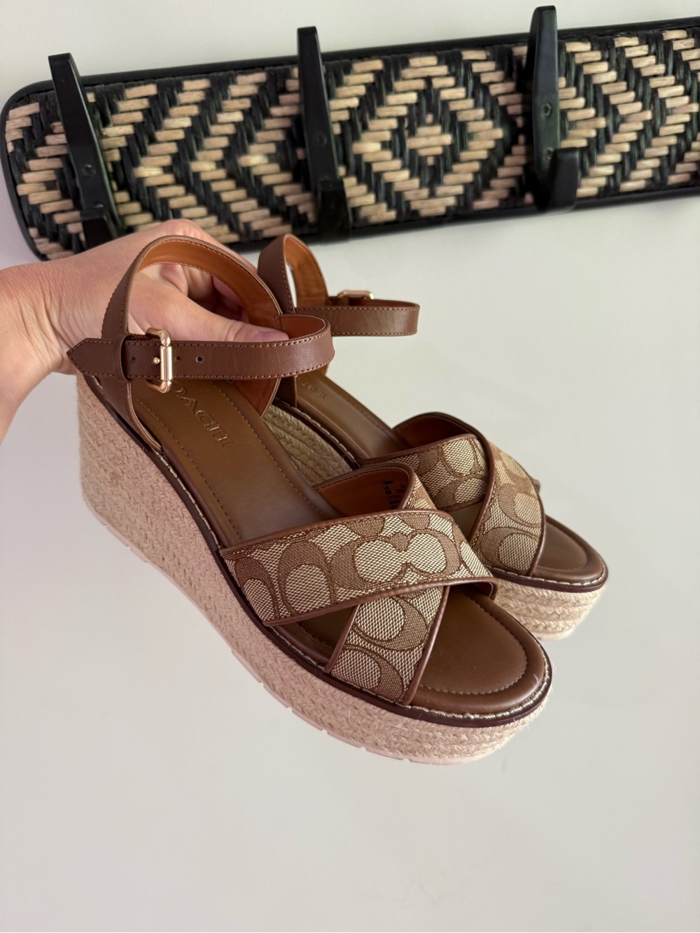 Coach Kimberly Espadrille Wedge Heels - Brown Jacquard - Size 8 - Picture 5 of 12